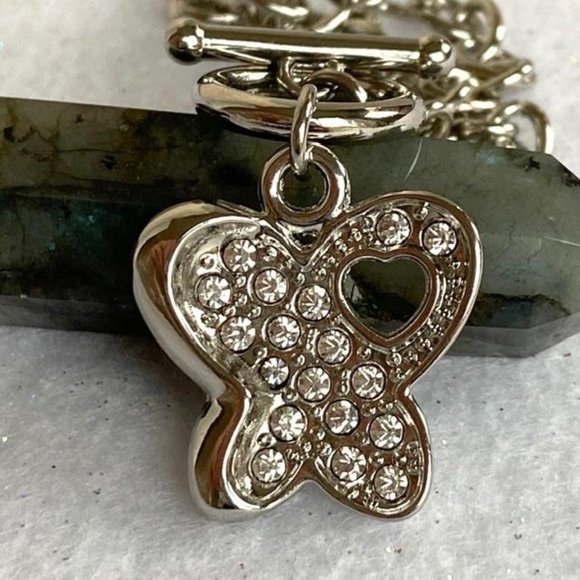 Silver Pave Butterfly charm Bracelet Rolo Toggle - Picture 2 of 10